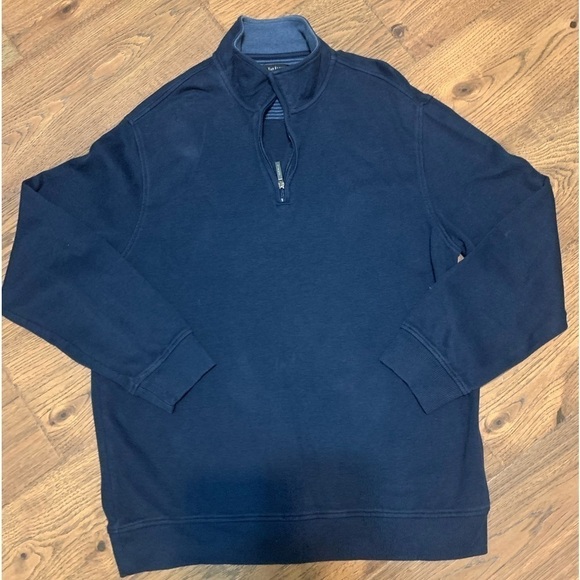 VAN Heusen Sweater Adult XL Blue 1/4 Zip Long Sleeve Cotton Blend Mock Neck - Picture 4 of 17